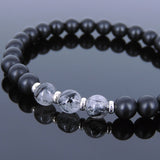 Men's Women Matte Black Onyx Black Rutilated Quartz Bracelet 925 Sterling Silver Spacers DiyNotion Handmade BR678