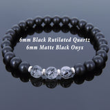 Men's Women Matte Black Onyx Black Rutilated Quartz Bracelet 925 Sterling Silver Spacers DiyNotion Handmade BR678
