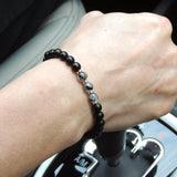 Men's Women Matte Black Onyx Black Rutilated Quartz Bracelet 925 Sterling Silver Spacers DiyNotion Handmade BR678