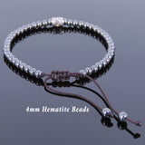 Men's Women Hematite Adjustable Bracelet 925 Sterling Silver Bead DiyNotion BR679