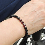 Men's Women Matte Black Onyx Garnet Bracelet 925 Sterling Silver Spacers DiyNotion Handmade BR681