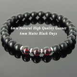 Men's Women Matte Black Onyx Garnet Bracelet 925 Sterling Silver Spacers DiyNotion Handmade BR681