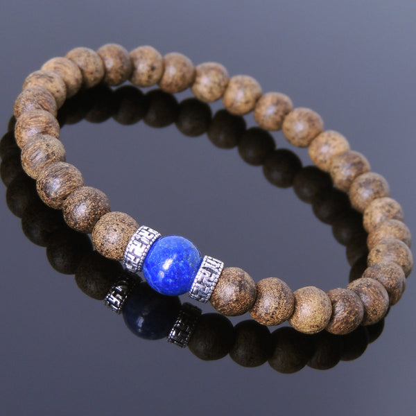 Men's Women Golden Agarwood Lapis Bracelet 925 Sterling Silver Spacers DiyNotion Handmade BR682