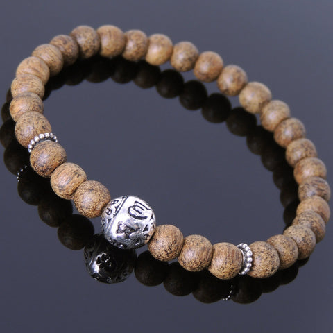 Men's Women Golden Agarwood Bracelet 925 Sterling Silver OM Bead DiyNotion Handmade BR684