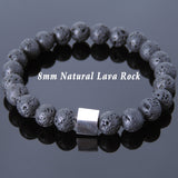 Men's Women Lava Rock Bracelet 925 Sterling Silver Cube Bead DiyNotion Handmade BR685
