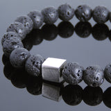 Men's Women Lava Rock Bracelet 925 Sterling Silver Cube Bead DiyNotion Handmade BR685
