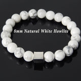 Men's Women White Howlite Bracelet 925 Sterling Silver Cube Bead DiyNotion Handmade BR692