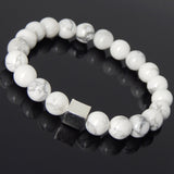 Men's Women White Howlite Bracelet 925 Sterling Silver Cube Bead DiyNotion Handmade BR692