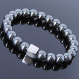 Men's Women Hematite Bracelet Gemstone 925 Sterling Silver Cube DiyNotion BR691