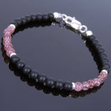 Handmade Men Women Gemstone Bracelet Matte Black Onyx Strawberry Quartz 925 Sterling Silver Clasp DiyNotion BR674