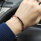 Handmade Men Women Gemstone Bracelet Matte Black Onyx Strawberry Quartz 925 Sterling Silver Clasp DiyNotion BR674