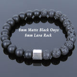 Men's Women Matte Black Onyx Lava Rock Bracelet 925 Sterling Silver Cube Bead DiyNotion Handmade BR676