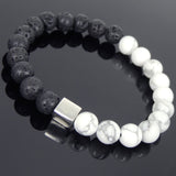 Men's Women Lava Rock White Howlite Bracelet 925 Sterling Silver Cube Bead DiyNotion Handmade BR677