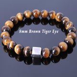Men's Women Brown Tiger Eye Bracelet 925 Sterling Silver Cube Bead DiyNotion Handmade BR686
