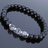 Men's Women Matte Black Onyx Black Rutilated Quartz Bracelet 925 Sterling Silver Spacers DiyNotion Handmade BR678