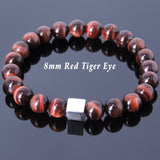 Men's Women Red Tiger Eye Bracelet 925 Sterling Silver Cube Bead DiyNotion Handmade BR687