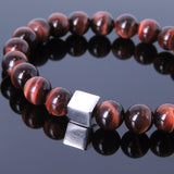 Men's Women Red Tiger Eye Bracelet 925 Sterling Silver Cube Bead DiyNotion Handmade BR687
