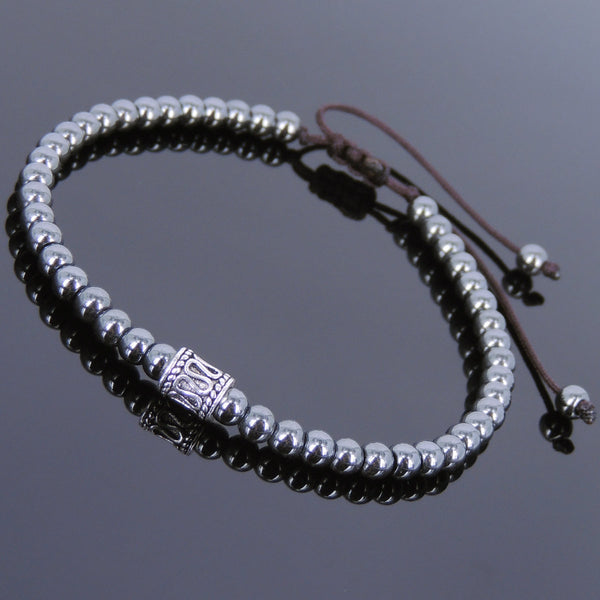 Men's Women Hematite Adjustable Bracelet 925 Sterling Silver Bead DiyNotion BR679