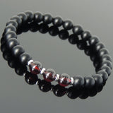 Men's Women Matte Black Onyx Garnet Bracelet 925 Sterling Silver Spacers DiyNotion Handmade BR681