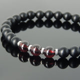 Men's Women Matte Black Onyx Garnet Bracelet 925 Sterling Silver Spacers DiyNotion Handmade BR681