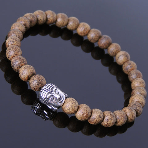 Men's Women Golden Agarwood Bracelet 925 Sterling Silver Buddha DiyNotion Handmade BR683