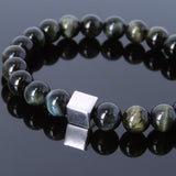 Men's Women Mixed Brown Blue Tiger Eye Bracelet 925 Sterling Silver Cube Bead DiyNotion Handmade BR689