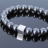 Men's Women Hematite Bracelet Gemstone 925 Sterling Silver Cube DiyNotion BR691