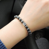 Men's Women Hematite Bracelet Gemstone 925 Sterling Silver Cube DiyNotion BR691