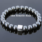 Men's Women Hematite Bracelet Gemstone 925 Sterling Silver Cube DiyNotion BR691