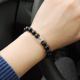 Men's Women Black Obsidian Bracelet 925 Sterling Silver Cube Bead DiyNotion Handmade BR693