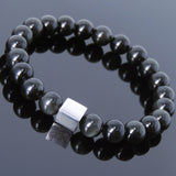 Men's Women Black Obsidian Bracelet 925 Sterling Silver Cube Bead DiyNotion Handmade BR693