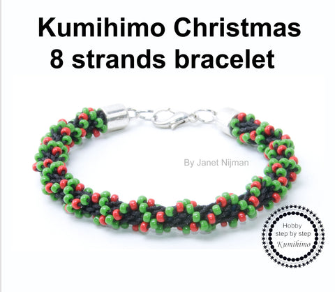 Kumihimo pattern tutorial 8 strands Christmas bracelet