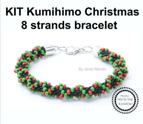 Kumihimo pattern tutorial KIT 8 strands Christmas bracelet