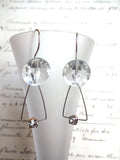Vintage Clear Glass Button Earrings, Glass Antique Buttons, Handmade Dangle Earrings, Rhinestone Earrings, Silver Rhinestone Drops, CGE132