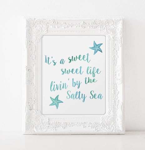 Beach Print It's A Sweet Sweet Life Living By The Salty Sea Watercolor Instant Download Printable Art  Beach House Decor Beach Poster