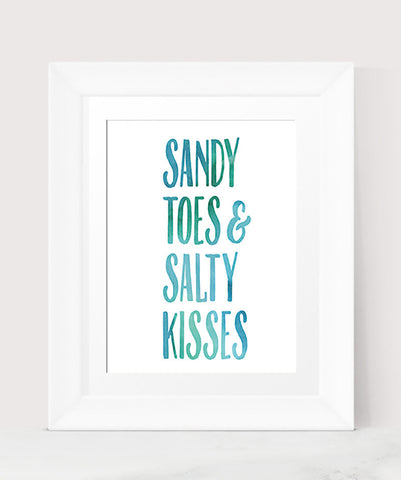 Beach Wall Art Sandy Toes And Salty Kisses Watercolor Print INSTANT DOWNLOAD Printable art Beach House Decor Water Color Nautical Print
