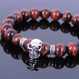 Men's Women Red Tiger Eye 925 Sterling Silver Skull Bracelet DiyNotion Handmade BR352E