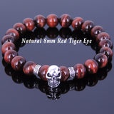 Men's Women Red Tiger Eye 925 Sterling Silver Skull Bracelet DiyNotion Handmade BR352E
