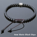 Men's Women Matte Black Onyx Adjustable Bracelet 925 Sterling Silver Bead DiyNotion BR695