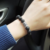 Men's Women Lava Rock Sterling Silver OM Bead Bracelet Buddhism DiyNotion Handmade BR697