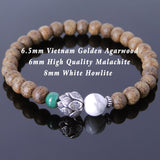 Men's Women Golden Agarwood Malachite White Howlite Bracelet 925 Sterling Silver Lotus Bead DiyNotion Handmade BR698