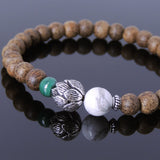 Men's Women Golden Agarwood Malachite White Howlite Bracelet 925 Sterling Silver Lotus Bead DiyNotion Handmade BR698