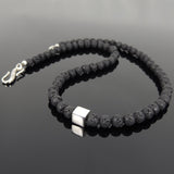 Men's Women Lava Rock Sterling Silver Cube Necklace DiyNoion Handmade NK098