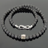 Men's Women Lava Rock Sterling Silver Cube Necklace DiyNoion Handmade NK098