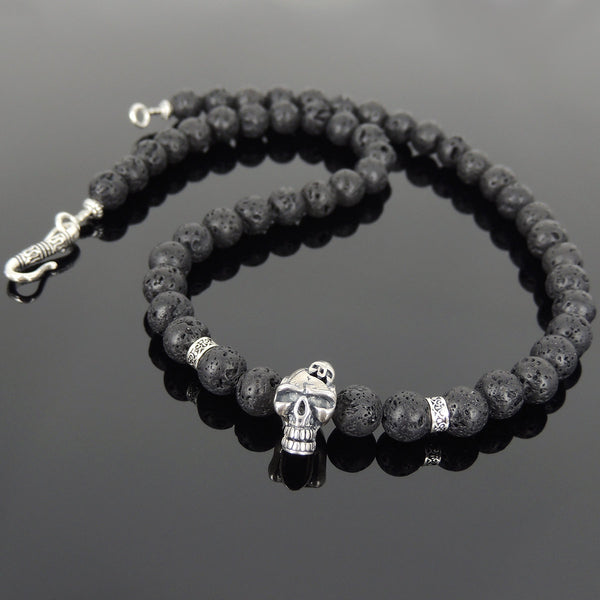 Men's Women Lava Rock Sterling Silver Skull Necklace Rocker Biker DiyNoion Handmade NK099