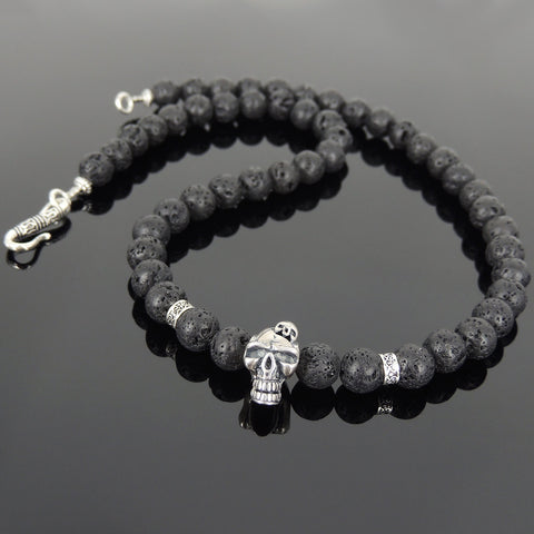 Men's Women Lava Rock Sterling Silver Skull Necklace Rocker Biker DiyNoion Handmade NK099
