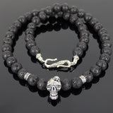 Men's Women Lava Rock Sterling Silver Skull Necklace Rocker Biker DiyNoion Handmade NK099