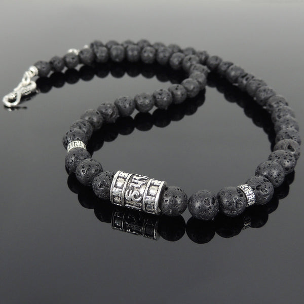 Men's Women Lava Rock Sterling Silver Buddhism Necklace OM Mantra DiyNoion Handmade NK100