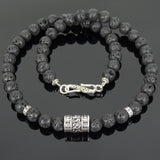 Men's Women Lava Rock Sterling Silver Buddhism Necklace OM Mantra DiyNoion Handmade NK100