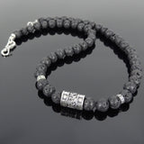 Men's Women Lava Rock Sterling Silver Buddhism Necklace OM Mantra DiyNoion Handmade NK100
